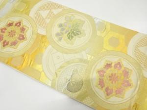 アンティーク　丸に華紋・桐・橘模様織り出し袋帯（材料）